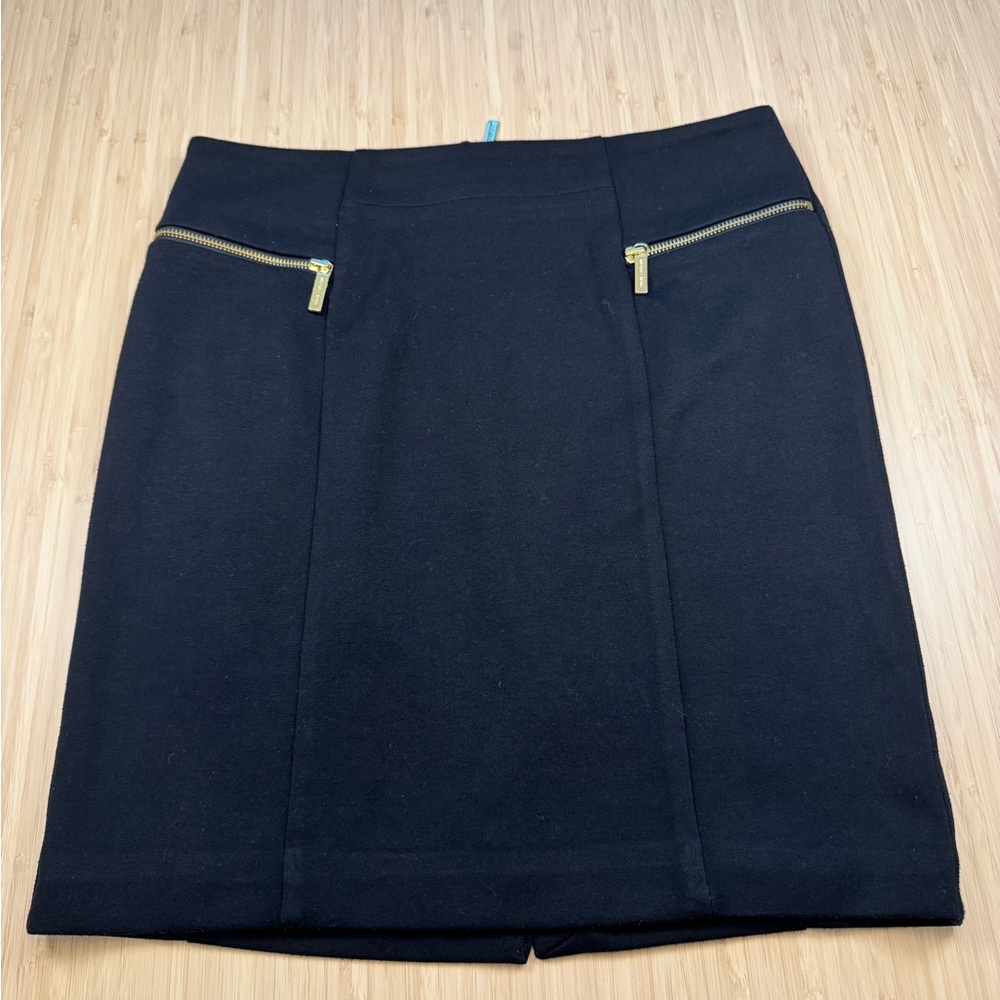 Michael Kors Black Knit Pencil Skirt with Gold Zipper Detail Sz 8